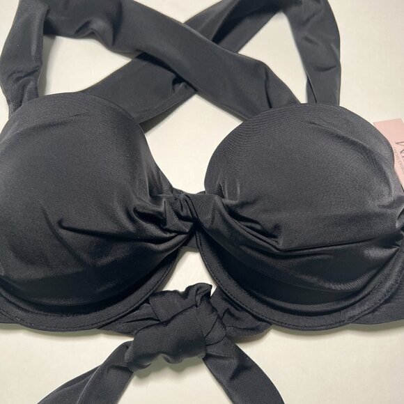 Victoria Secret 34C Twist Front Balconette Bikini Top Crossback Underwire Black - Picture 4 of 7